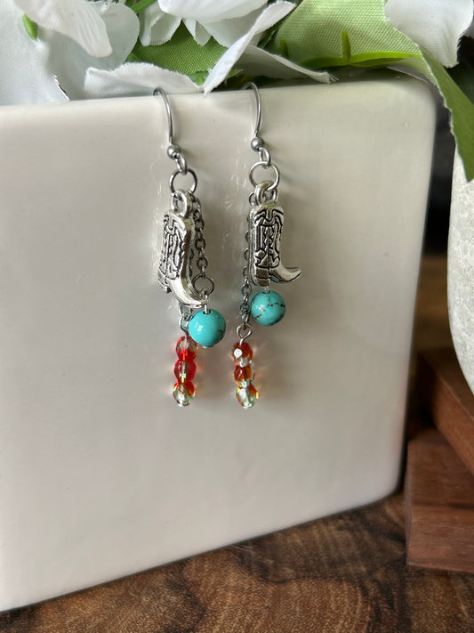 Cowboy Boot Fire Earrings