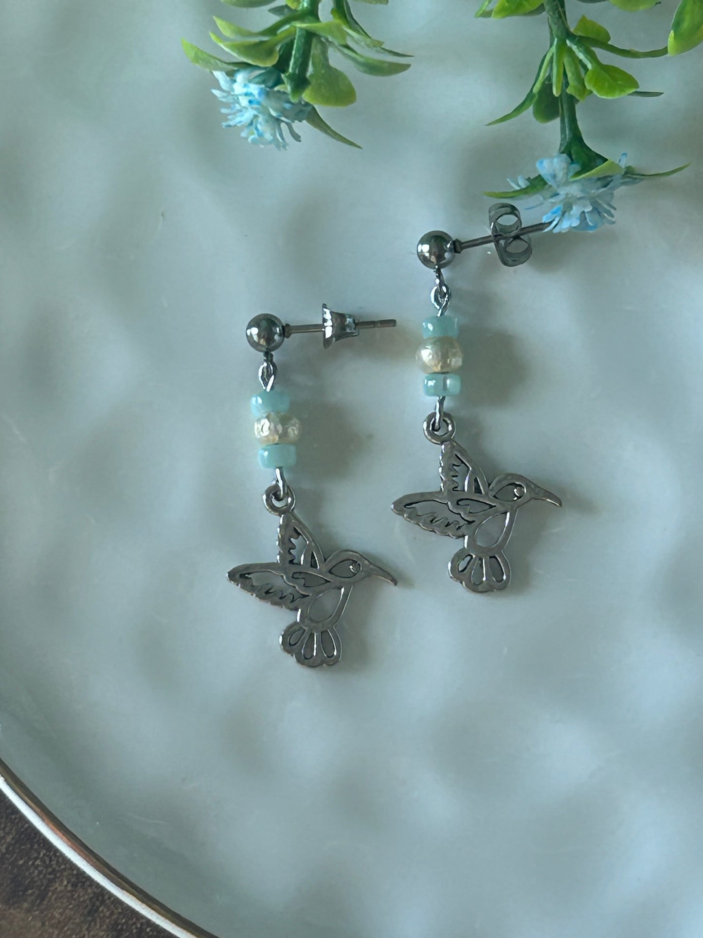 Ocean Blue Hummingbird Earrings